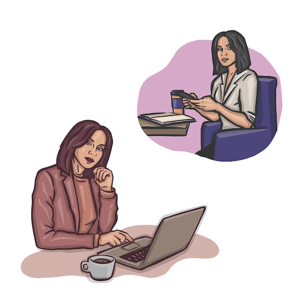 Vetor trabalho remoto de ilustração vetorial de site on-line freelancer de mulheres