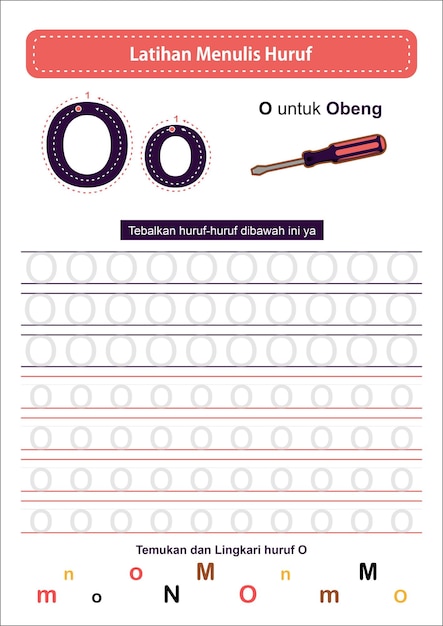 Traçado do alfabeto o - versão da indonésia