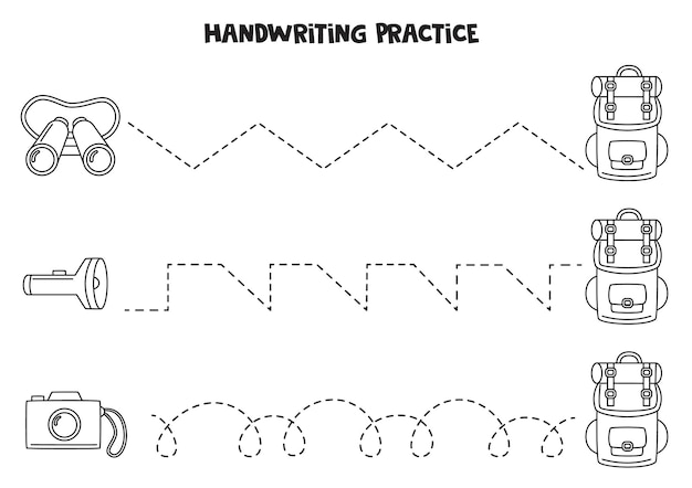 Traçando linhas para crianças elementos de acampamento prática de escrita