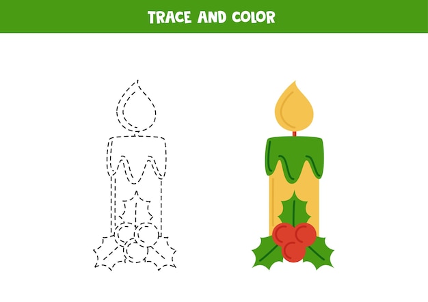 Traçar e colorir a folha de desenho bonito da vela de natal para crianças