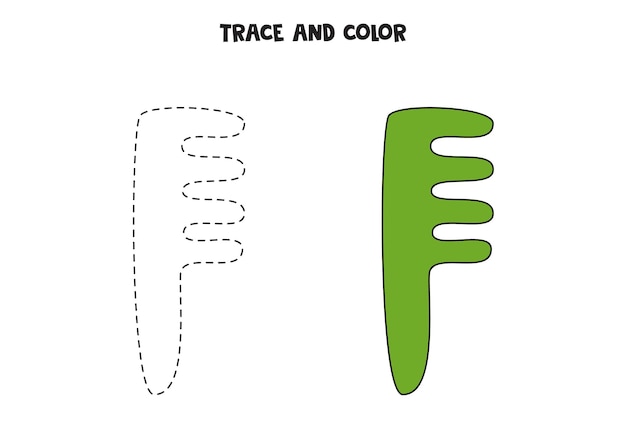 Traçar e colorir pente desenhado à mão bonito planilha para crianças