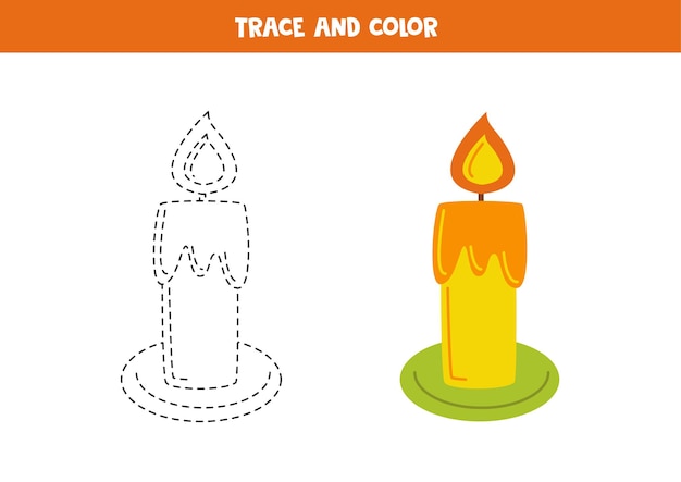 Traçar e colorir uma vela desenhada à mão fofa Planilha para crianças