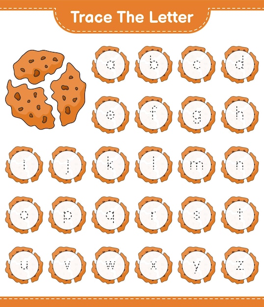 Trace a letra alfabeto de letras de rastreamento com ilustração vetorial de planilha para impressão de jogo educacional de biscoito para crianças