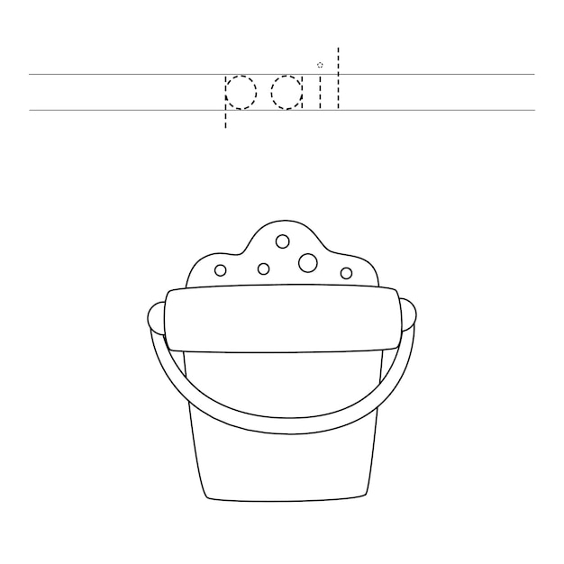 Trace as letras e o balde de cores prática de caligrafia para crianças