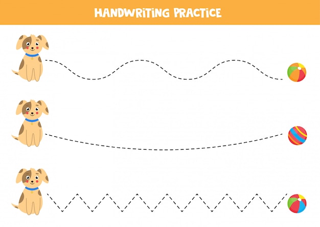 Trace as linhas entre cachorro e bolas. jogo educativo.