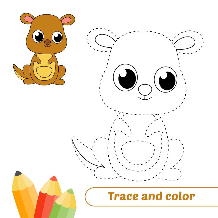 Vetor trace e cor para vetor de canguru infantil