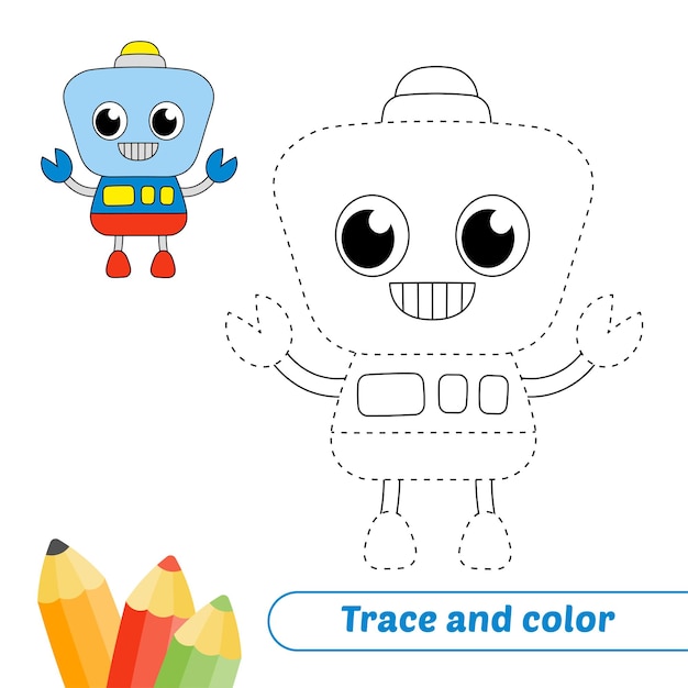 Vetor trace e cor para vetor de robô infantil