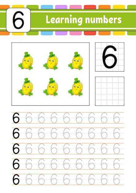 Trace e escreva números prática de caligrafia aprendendo números para crianças planilha de desenvolvimento educacional