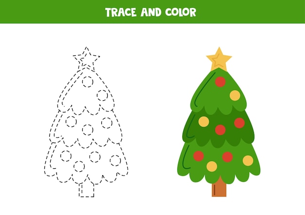 Trace e pinte a planilha de árvore de natal fofa para crianças