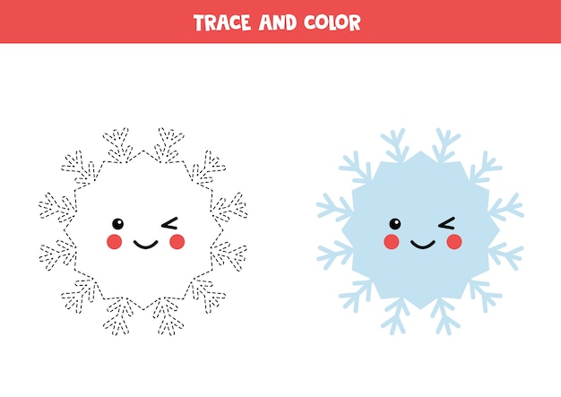 Trace e pinte o lindo floco de neve kawaii