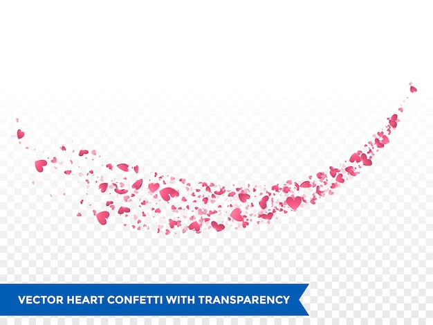 Traço de corações rosa ou vetor casamento amor cometa traço de confete fundo transparente