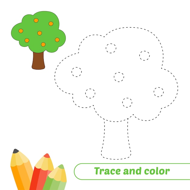 Traço e cor para vetor de árvore infantil