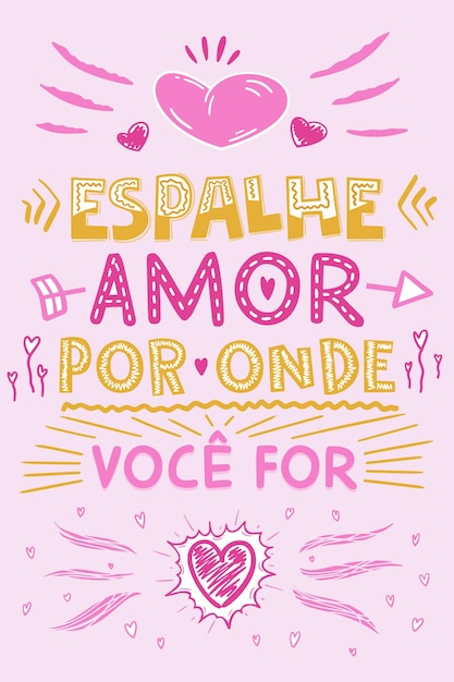 Vetor tradução de frases inspiradoras em português colorido espalhe amor onde quer que você vá