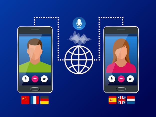 Tradutor de voz online e conceito de idiomas de aprendizagem. e-learning,  traduzir idiomas ou guia de áudio. tradutor de chatbot de inteligência  artificial.