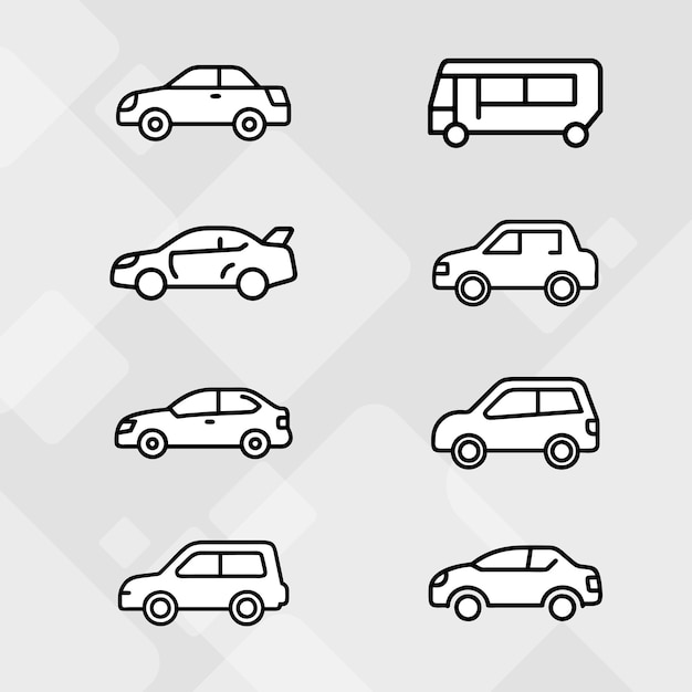 Tráfego de veículos de transporte de automóveis de transporte Silueta branca Pictograma lateral Icon set de coleção