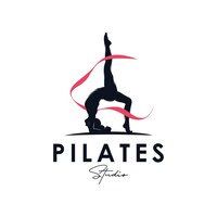 Trainer pilates woman com design de logotipo de vetor de silhueta de fita