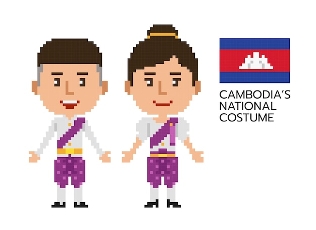 Traje nacional de pixel art camboja