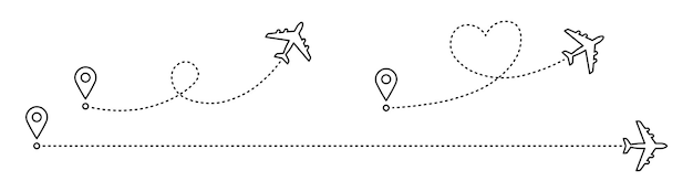 Trajeto de linha de avião rotas de avião definir aviões de rastreamento de aeronaves pinos de mapa de viagem pinos de localização