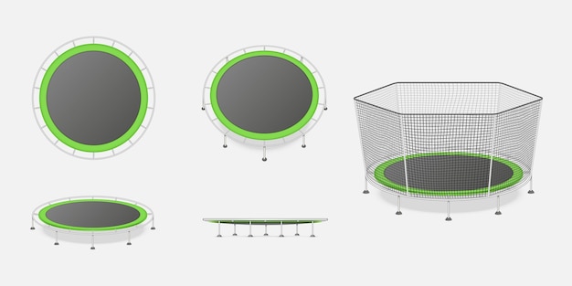 Trampolim de salto realista conjunto de vários equipamentos de fitness recreativo ou esportivo para se divertir