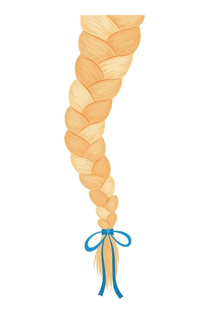 Trança de cabelo Trança de moda feminina longa Ilustração vetorial de cabelo humano em cor natural Ilustração de arte dos desenhos animados com fita isolada no fundo branco