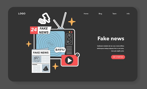 Vetor transmissões de televisão antiquadas de notícias falsas acompanhadas de um jornal enganoso e