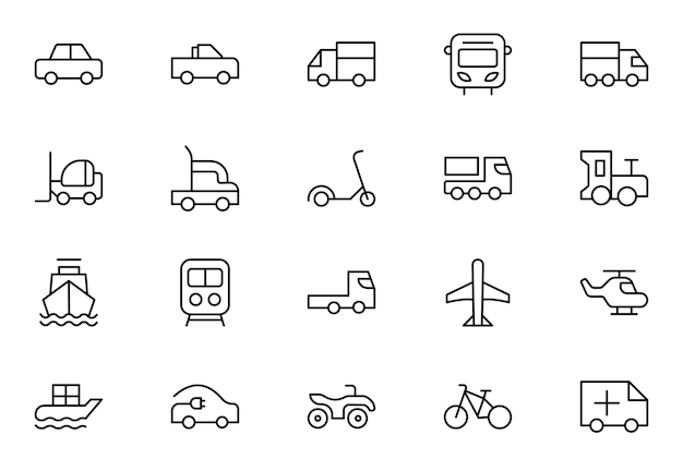 Transport outline icon set Containing distribution shipping transportation delivery cargo