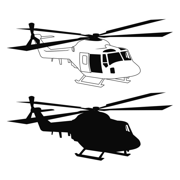 Vetor transporte de helicóptero preto e branco