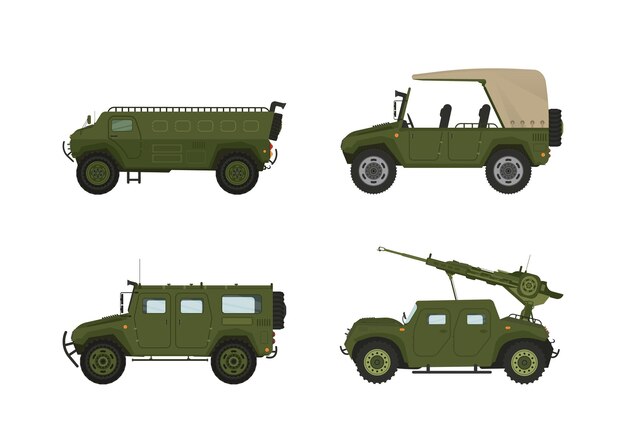 Vetor transporte de veículo de transporte pessoal na coleção de conjunto de guerra militar ilustração vetorial para seu projeto