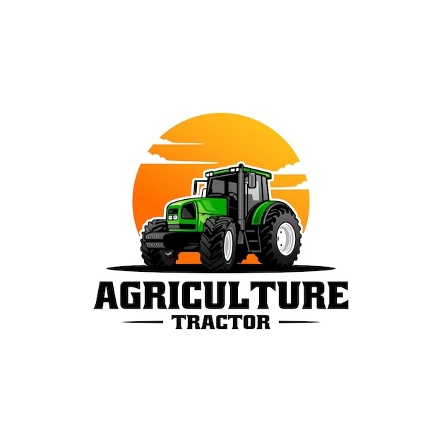 Trator agrícola verde com design de logotipo de fundo de céu