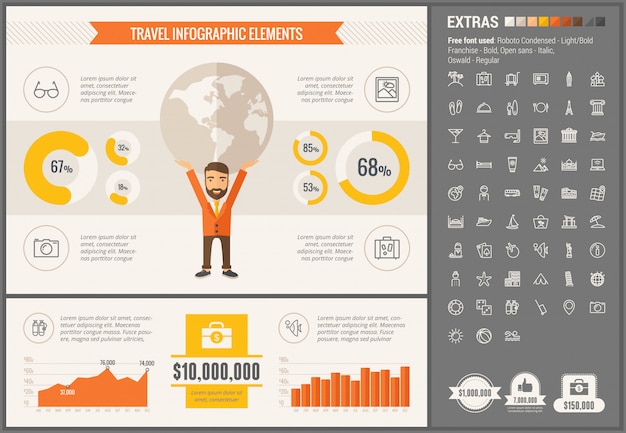 Travel flat design infographic modelo e conjunto de ícones