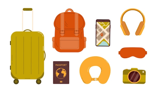 Travel set Traveling collection flat vector isolated illustration