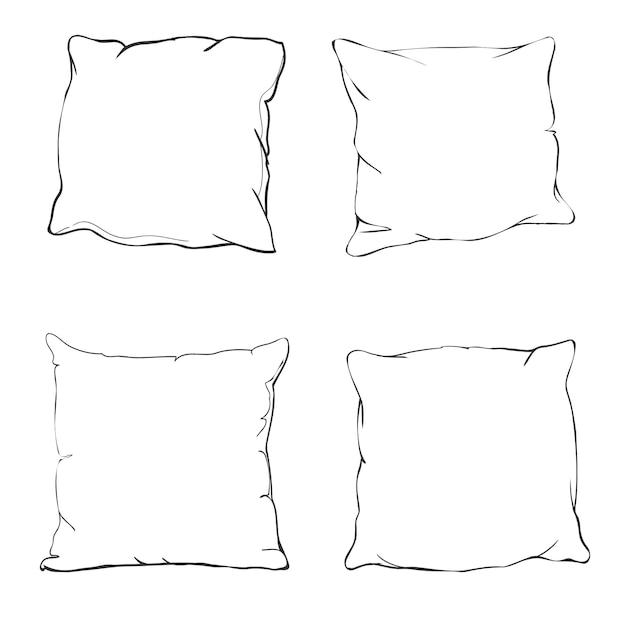 Travesseiros. conjunto de almofadas desenhado à mão. ilustração do doodle
