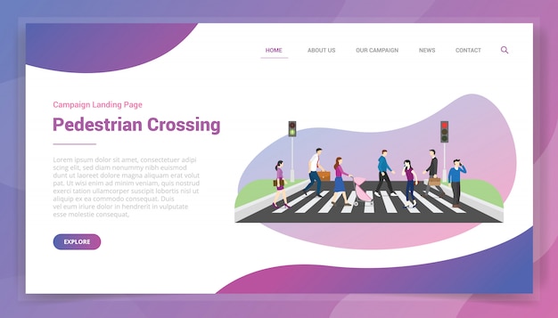 Travessia de pedestres para o modelo de site ou campanha de design da página inicial