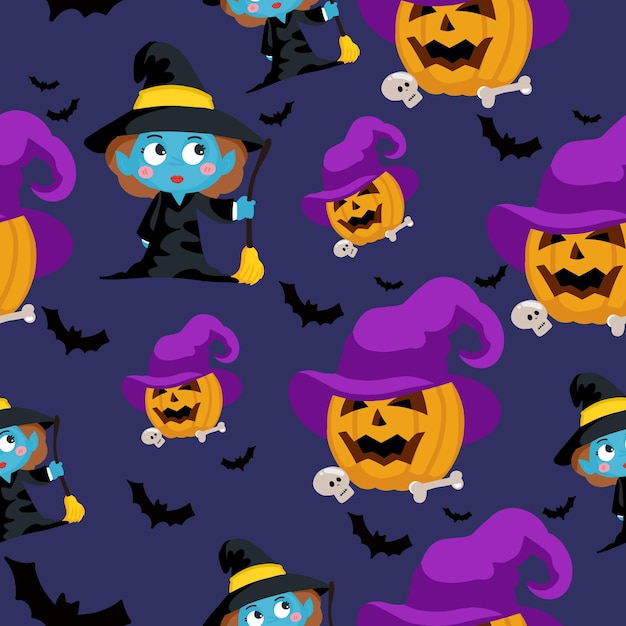 Travessuras ou travessuras de personagens de Halloween de fundo sem costura