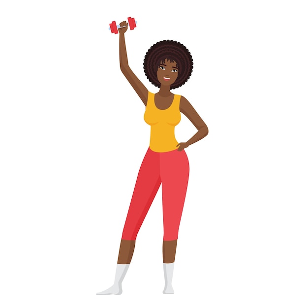 Treinador de fitness feliz segurando um halter