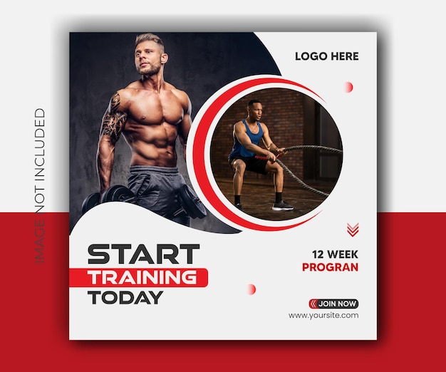 Treinamento de fitness GYM post banner e mídia social exercício saúde modelo de projeto vetorial
