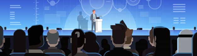 Treinamento de negócios ou Coaching empresário levando apresentação na frente do grupo de empresários Trai