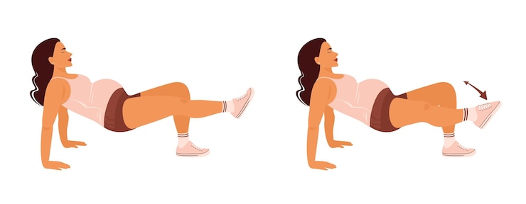 Vetor treino de gravidez mulher grávida sorridente fazendo exercício simples de gravidez de perna