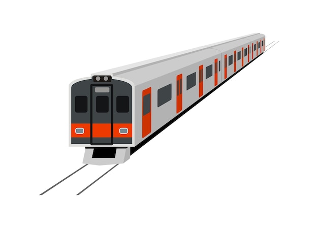 Trem de passageiros a diesel ilustração plana simples em perspectiva