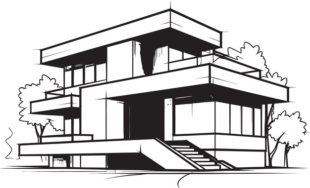 Vetor trendy cityscape villa sketch bold black outline vector icon stylish urban villa silhouette cidade ho