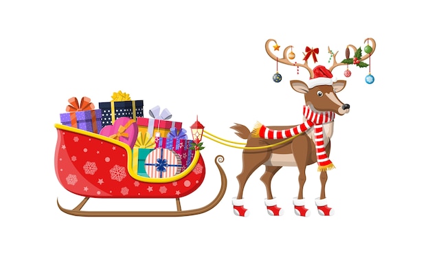 Trenó do Papai Noel cheio de presentes e suas renas