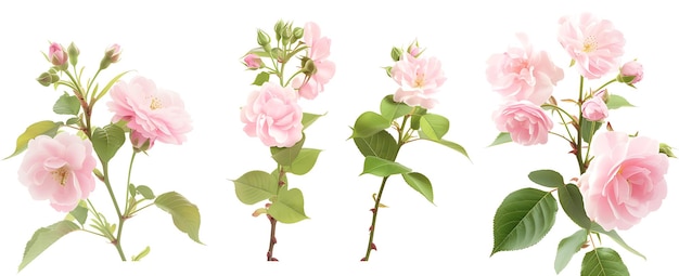 Três aglomerados de flores cor-de-rosa folhas verdes