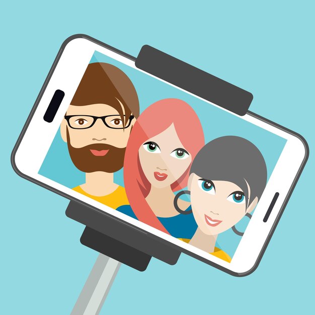Três amigos fazendo foto de selfie de verão Ilustração de desenho vetorial