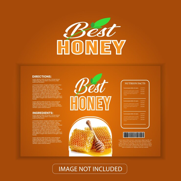 Três bandeiras horizontais com descrições de mel natural e mel orgânico em forma vetorial