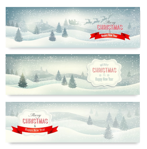 Três banners de paisagem de natal.