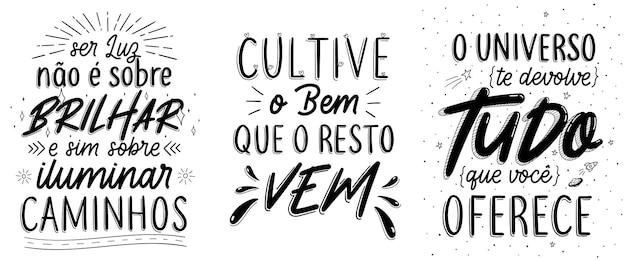 Vetor três citações de letras na tradução do português brasileiro