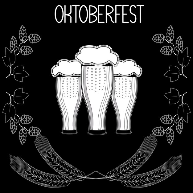 Três copos de lúpulo de cevada de cerveja oktoberfest 2