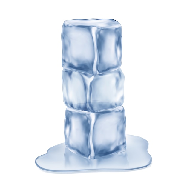 Vetor três cubos de gelo, isolados no fundo branco.