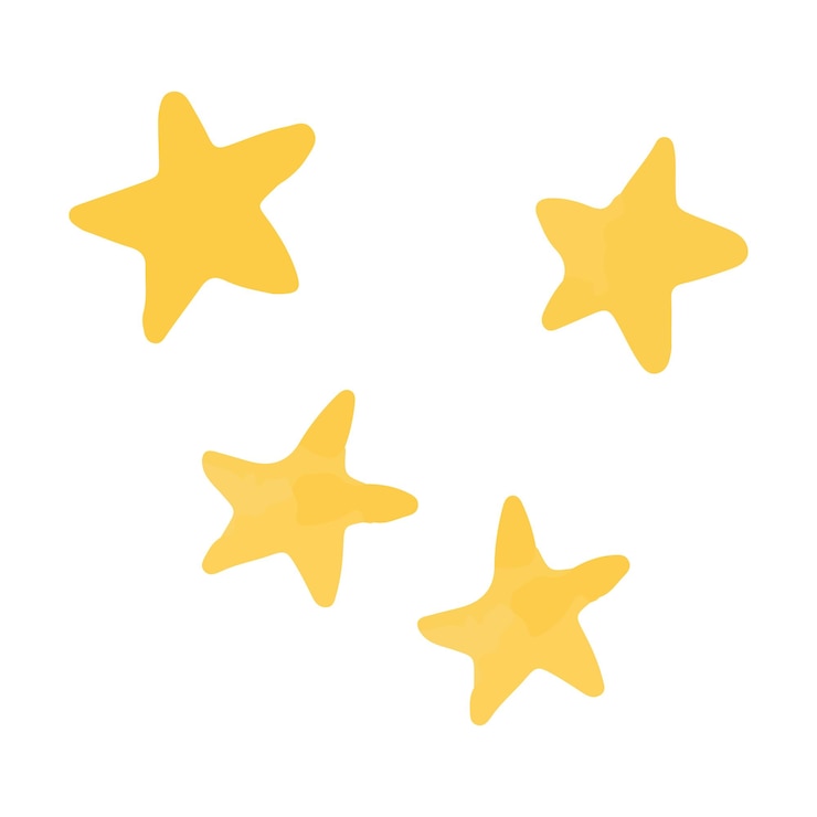 Vetor três estrelas amarelas bonitas de cinco pontas isoladas em um fundo branco kawaii elementos desenhados à mão