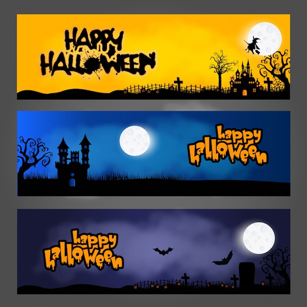 Três halloween banners / headers or footers, projetados